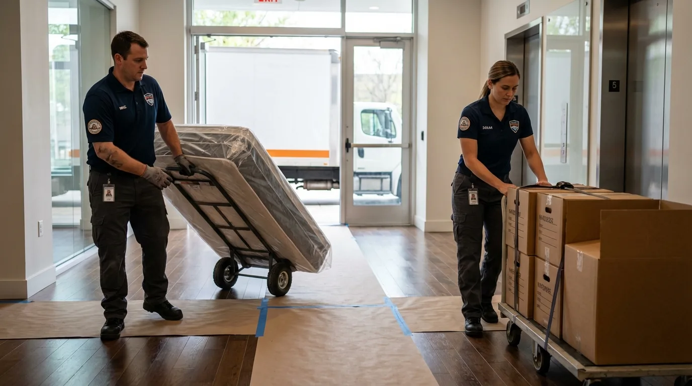 Professional apartment movers loading elevator in Stillwater, NY